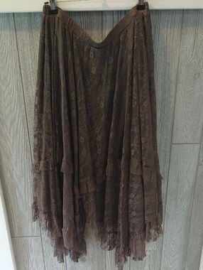 Women's Brown Lace High-Low Tiered Skirt